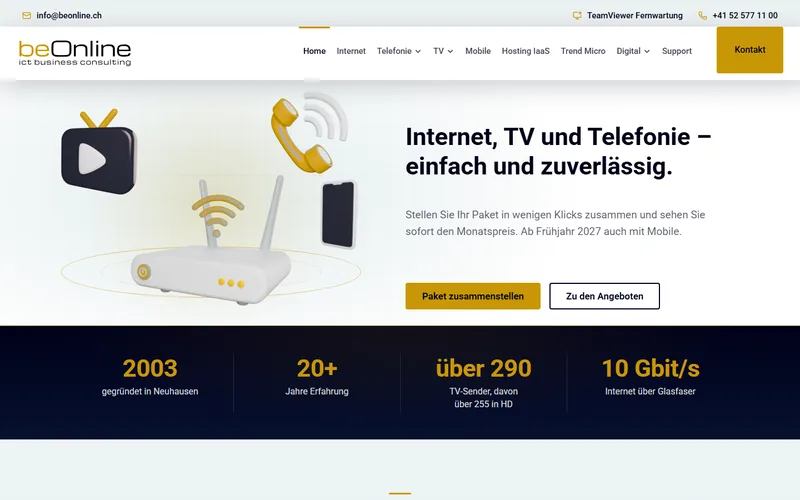 Startseite der Website von beOnline